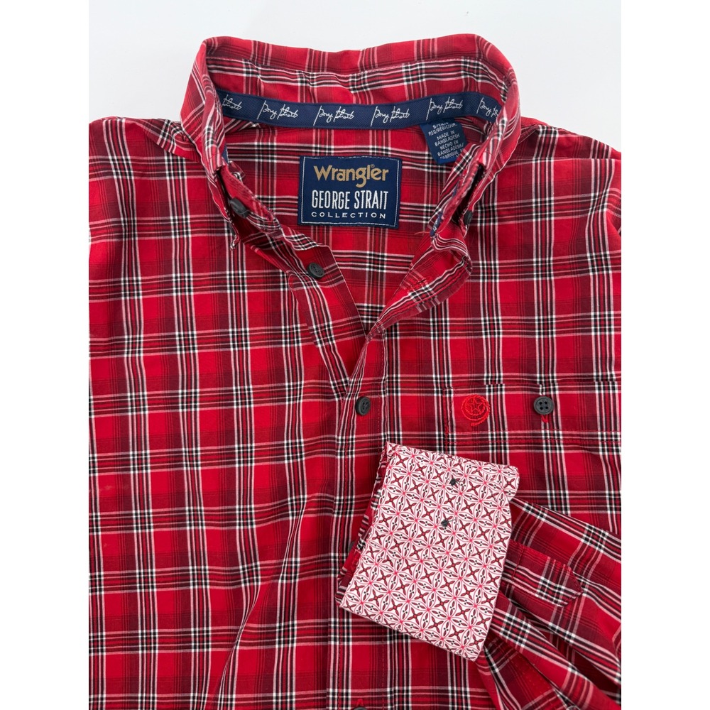 Wrangler George Strait Collection Mens Plaid Button‎ Down Shirt Red Black Small